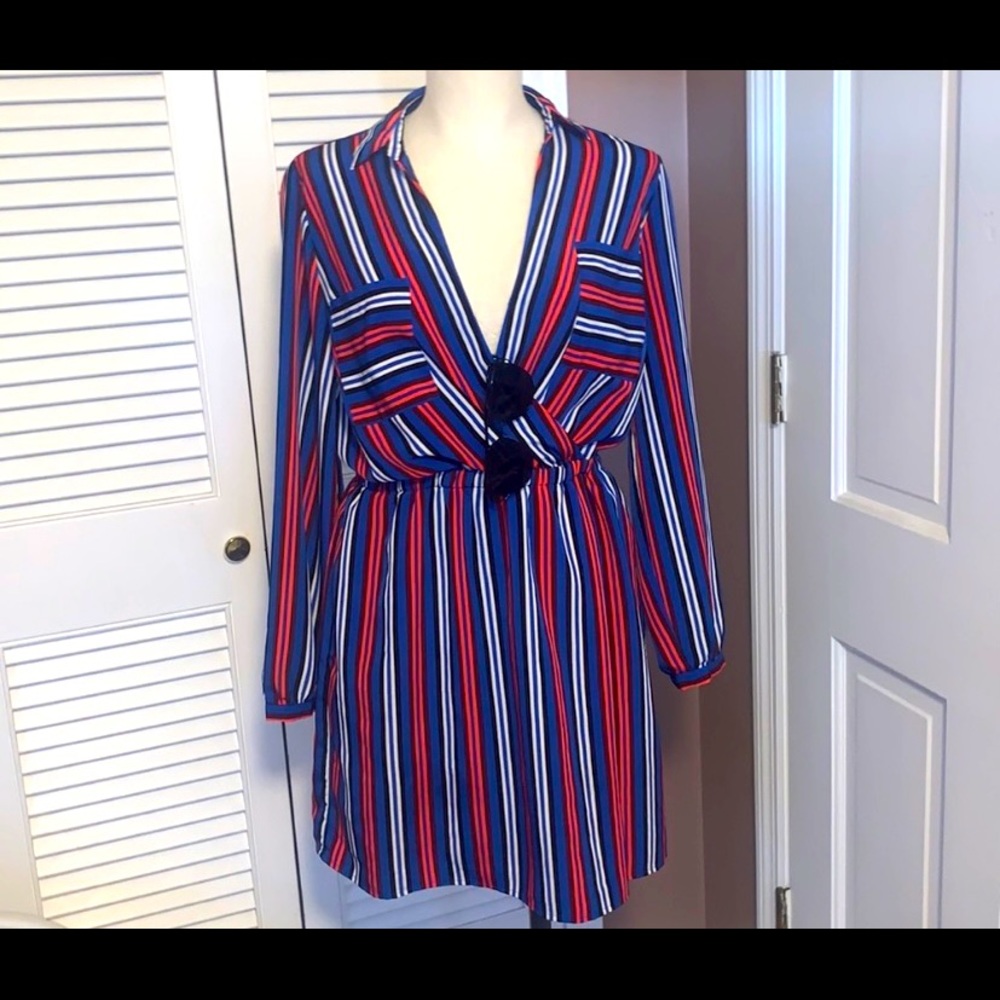 Express Red white and blue Striped collar dress Size large
